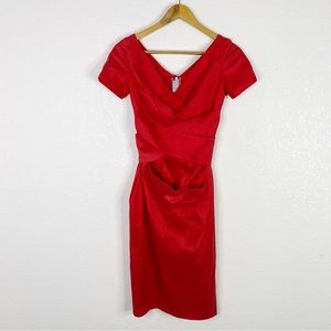 Talbot Runhof Red Gathered Torrell Cocktail Dress